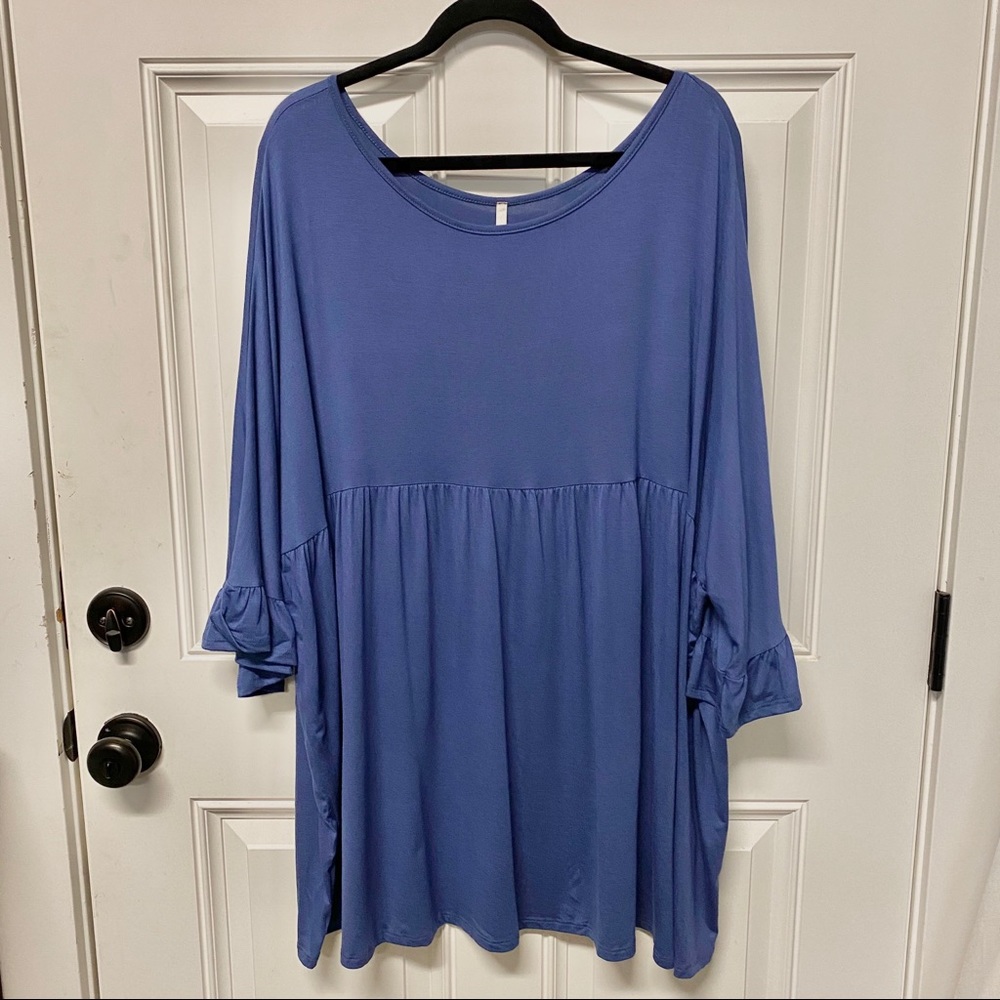 Periwinkle 3/4 Ruffle Sleeve Top, 3X